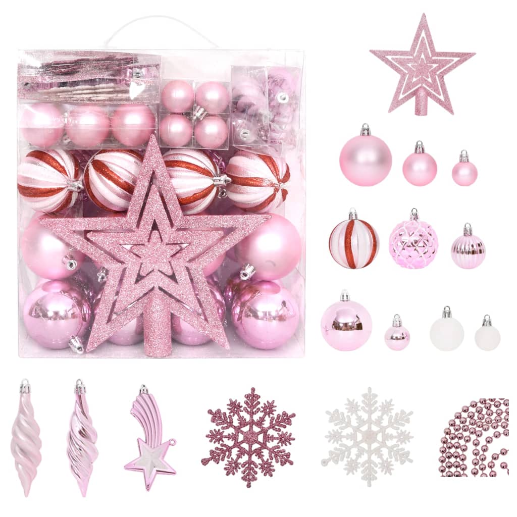 Set Addobbi di Natale 65 pz Rosa/Rosso/Bianco cod mxl 41030