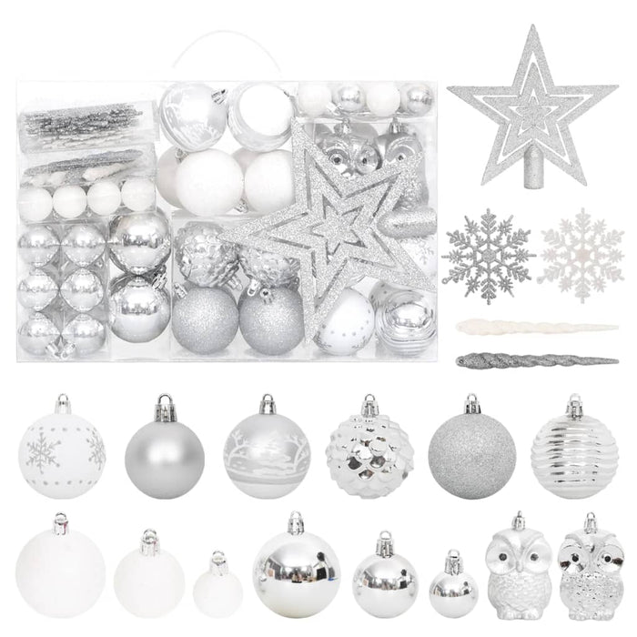 Set Addobbi di Natale 108 pz Argento e Bianco cod mxl 41034