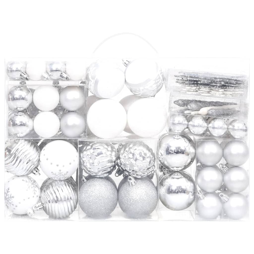 Set Addobbi di Natale 108 pz Argento e Bianco 330093