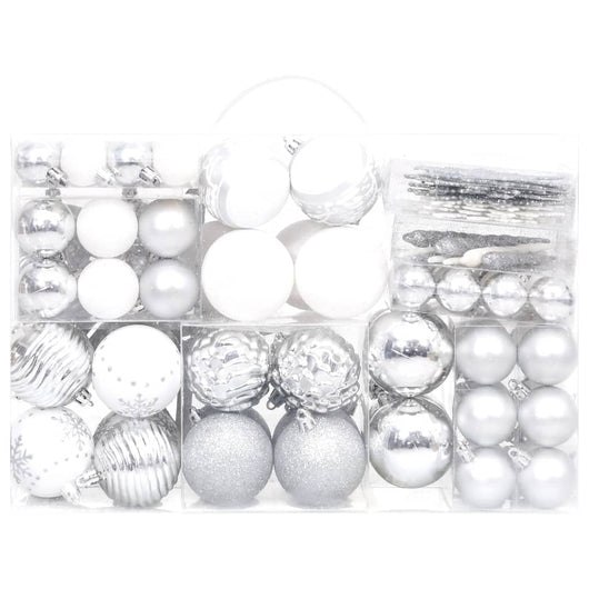 Set Addobbi di Natale 108 pz Argento e Bianco 330093