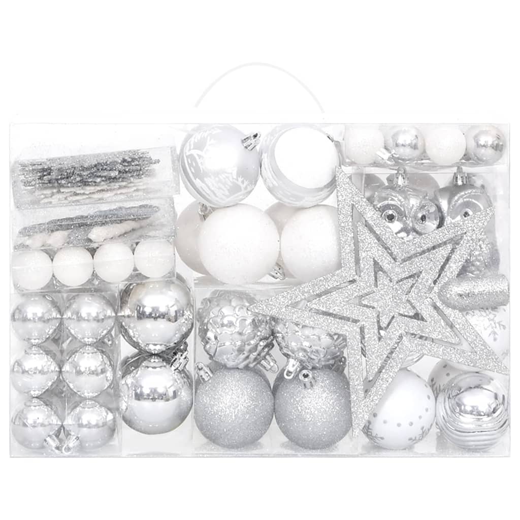 Set Addobbi di Natale 108 pz Argento e Bianco cod mxl 41034