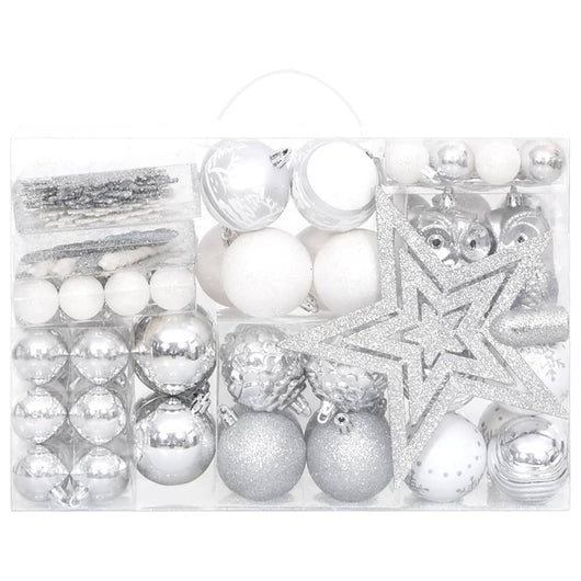 Set Addobbi di Natale 108 pz Argento e Bianco 330093