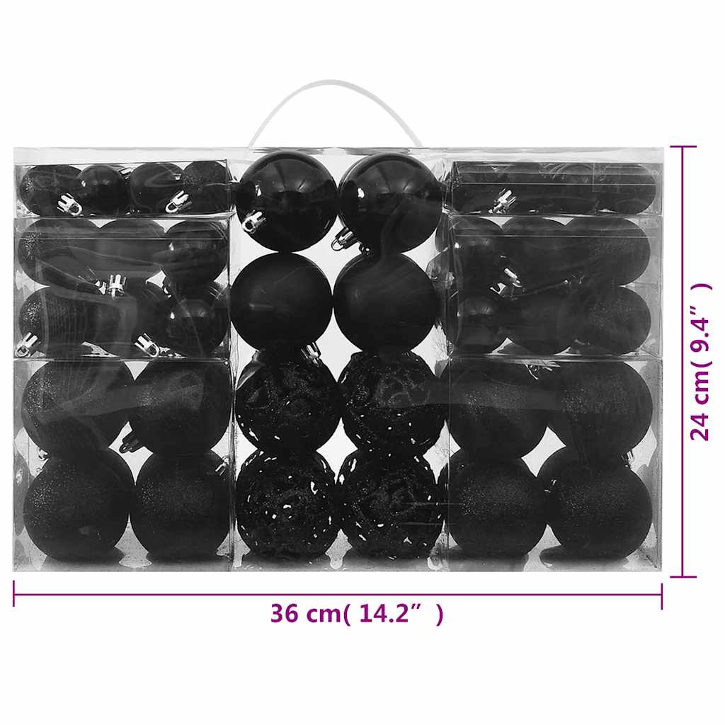 Set Palline di Natale 100 pz Nero 330083