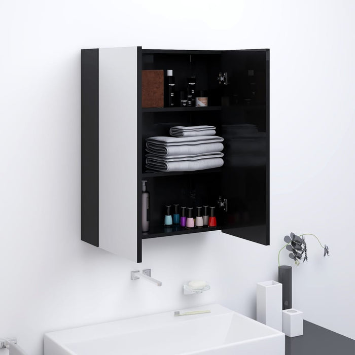 Armadietto a Specchio per Bagno 60x15x75 cm MDF Nero Lucido 331524