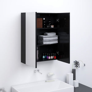 Armadietto a Specchio per Bagno-Mobile bagno con specchio 60x15x75 cm MDF Nero Lucido