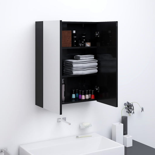 Armadietto a Specchio per Bagno-Mobile bagno con specchio 60x15x75 cm MDF Nero Lucido