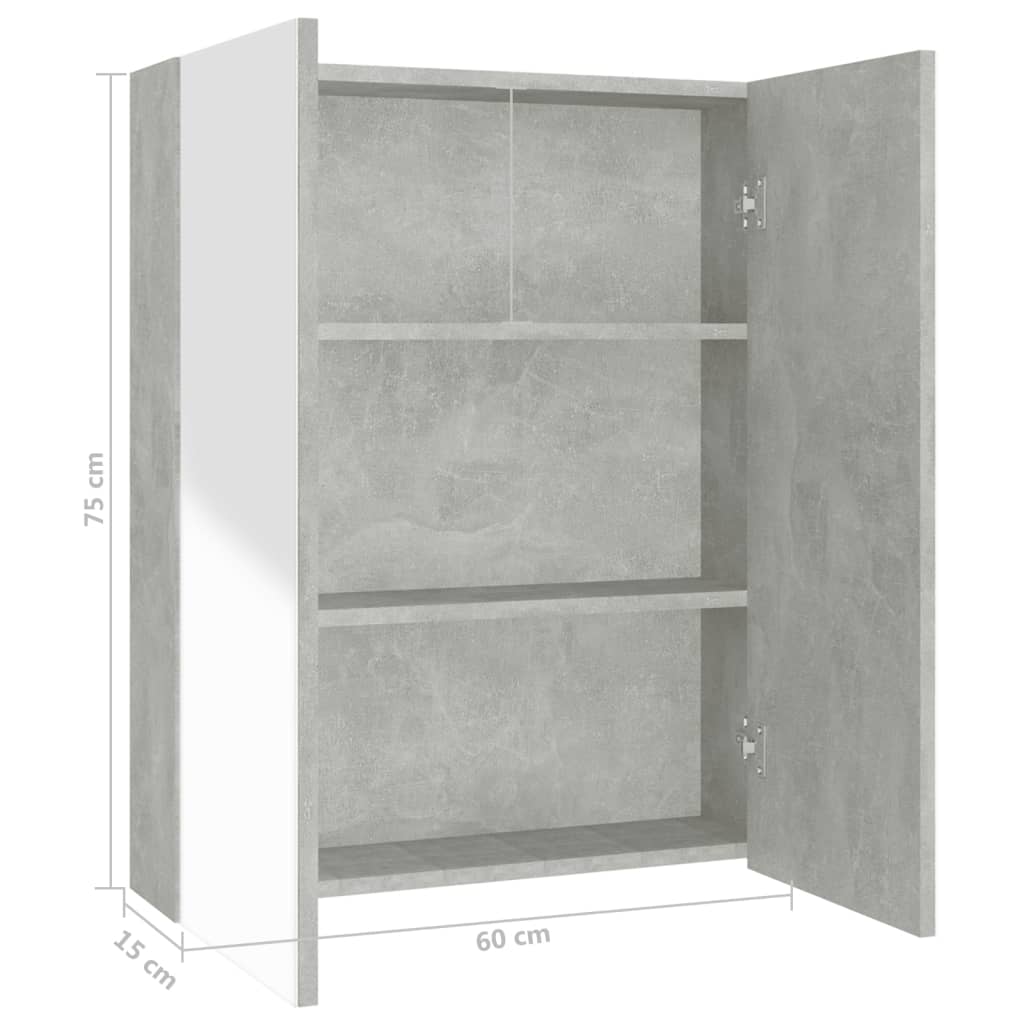 Mobiletto specchio bagno 60x15x75 cm grigio cemento MDF 02_0006707