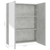 Armadietto a Specchio per Bagno-Mobile bagno con specchio 60x15x75 cm MDF Grigio Cemento