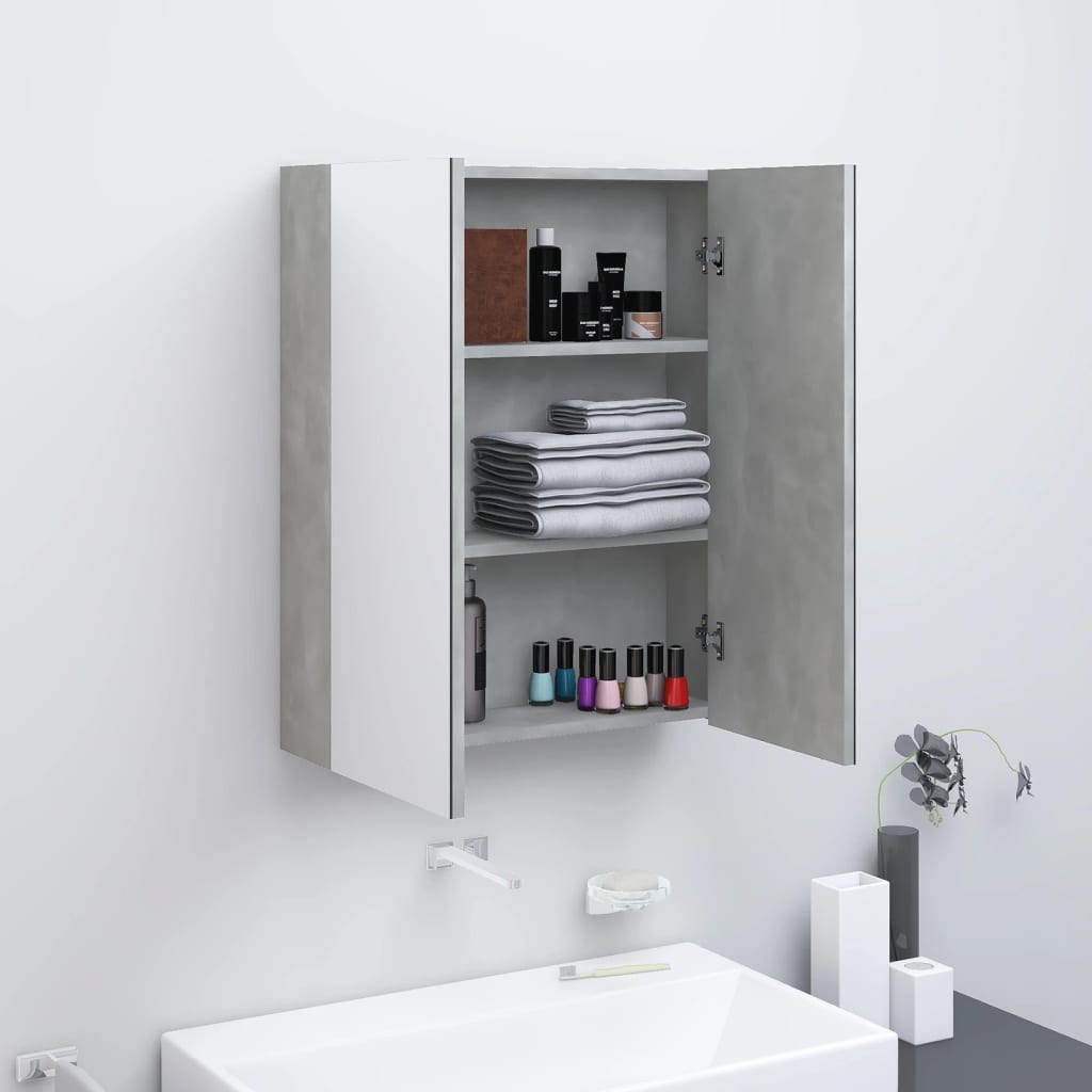 Armadietto a Specchio per Bagno-Mobile bagno con specchio 60x15x75 cm MDF Grigio Cemento