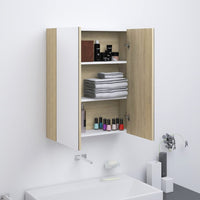 Armadietto a Specchio per Bagno 60x15x75 cm MDF Bianco e Rovere 331530