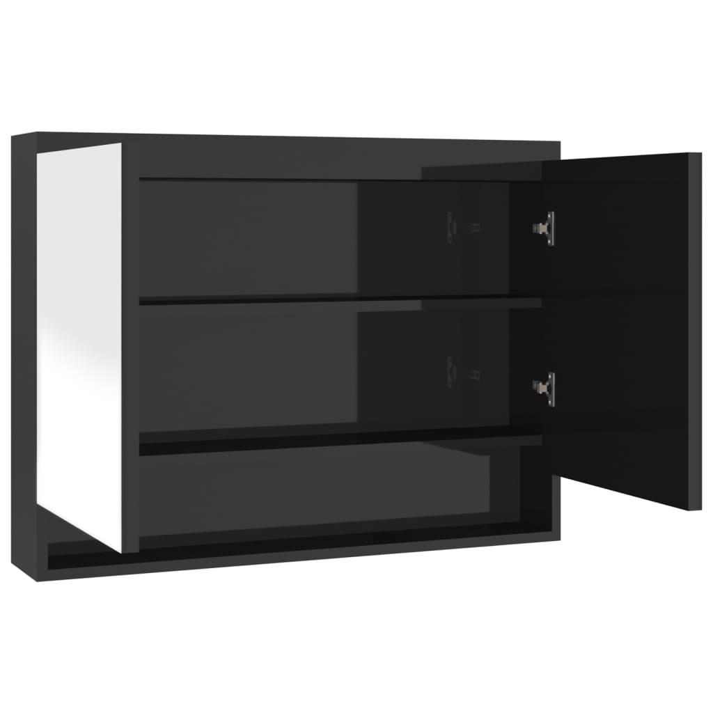 Mobiletto specchio da bagno 80 x 15 x 60 cm MDF nero lucido 02_0006714