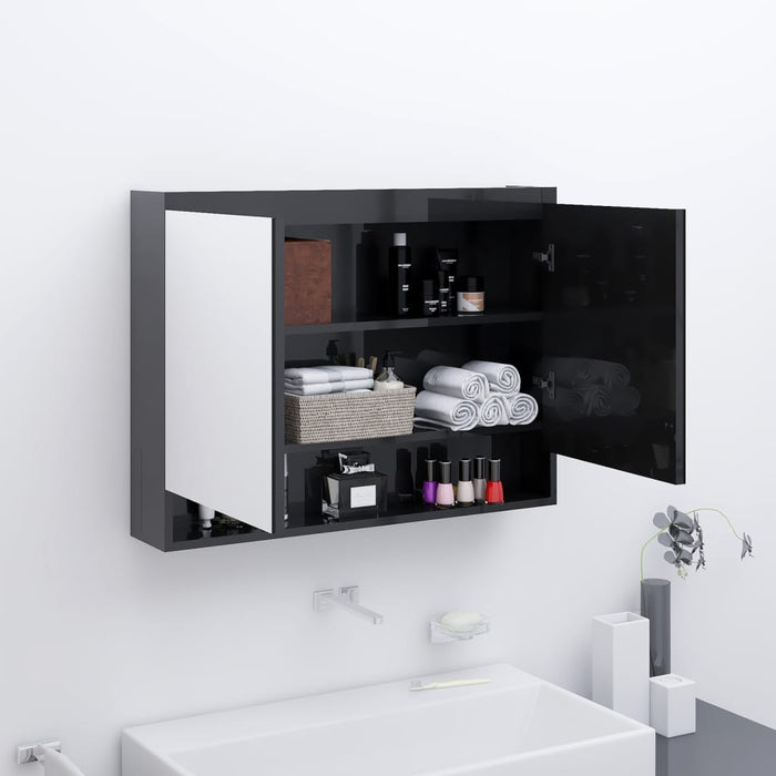 Armadietto Bagno con Specchio-Mobile bagno con specchio 80x15x60 cm in MDF Nero Lucido