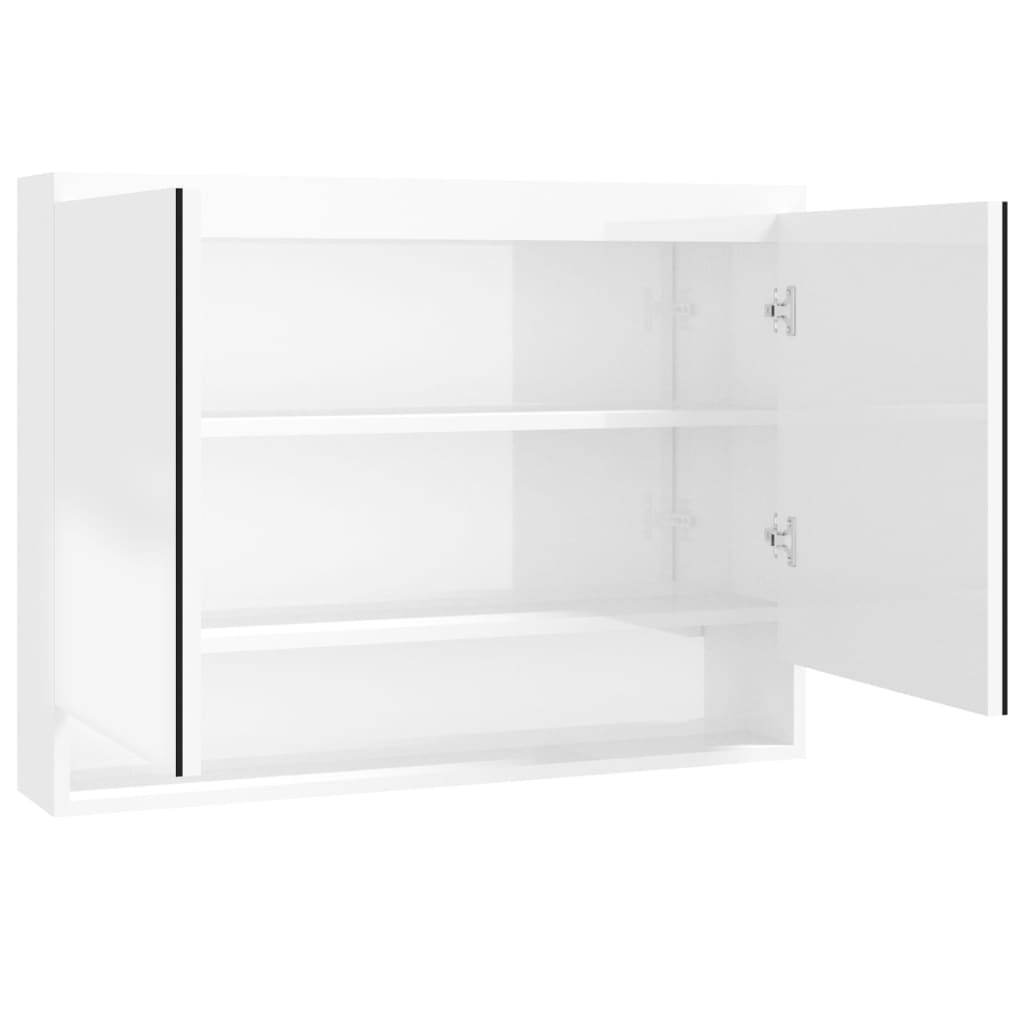 Armadietto Bagno con Specchio 80x15x60 cm in MDF Bianco Lucido 331532