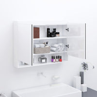 Armadietto Bagno con Specchio 80x15x60 cm in MDF Bianco Lucido 331532