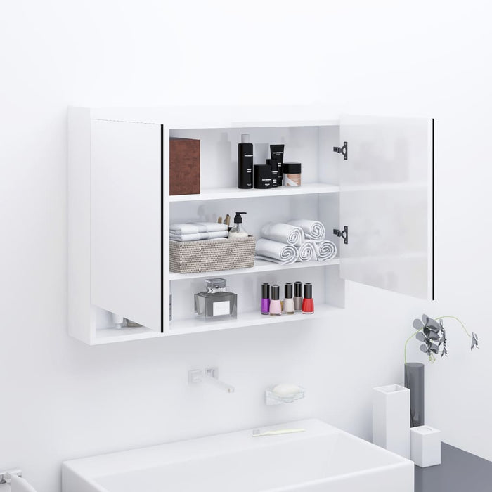 Armadietto Bagno con Specchio 80x15x60 cm in MDF Bianco Lucido 331532