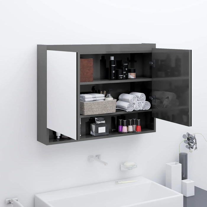 Armadietto Bagno con Specchio-Mobile bagno con specchio 80x15x60 cm in MDF Grigio Lucido