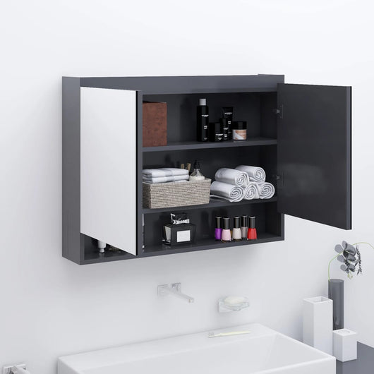 Armadietto Bagno con Specchio-Mobile bagno con specchio 80x15x60 cm in MDF Grigio