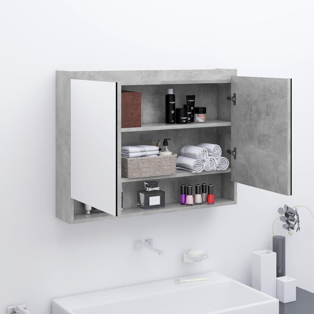 Armadietto Bagno con Specchio 80x15x60 cm in MDF Grigio Cemento 331535