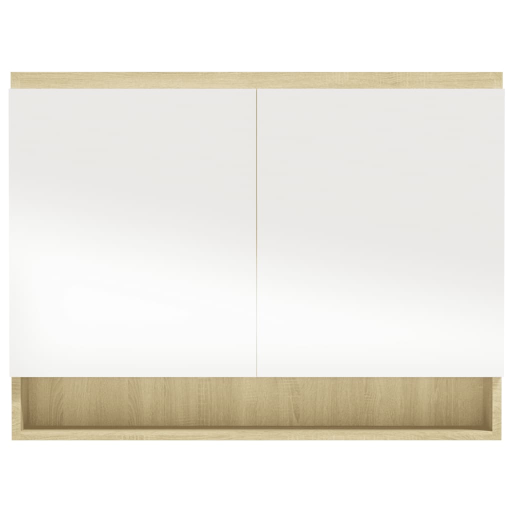 Mobile specchio da bagno 80 x 15 x 60 cm MDF bianco e rovere 02_0006716