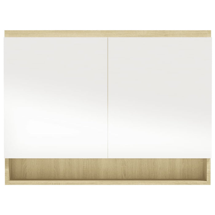 Mobile specchio da bagno 80 x 15 x 60 cm MDF bianco e rovere 02_0006716