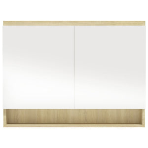 Armadietto Bagno con Specchio-Mobiletto a specchio 80x15x60cm in MDF Bianco e Rovere