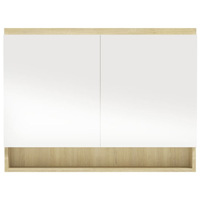 Armadietto Bagno con Specchio-Mobiletto a specchio 80x15x60cm in MDF Bianco e Rovere