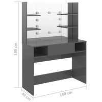 Toeletta con Luci LED 100x40x135 cm in MDF Grigio Lucido 331543