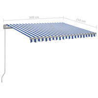 Tenda da Sole Retrattile Manuale con LED 300x250cm Blu e Bianco 3068861