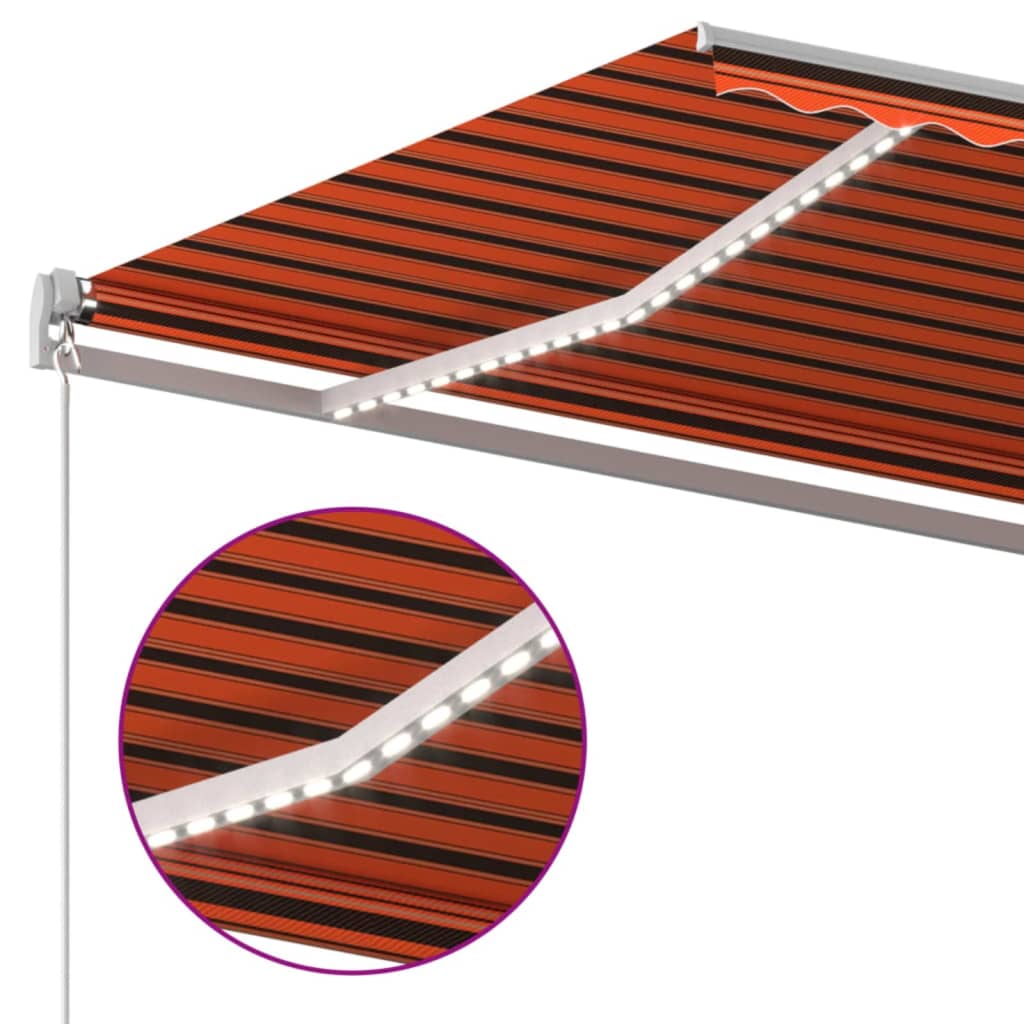 Tenda da Sole Retrattile Manuale LED 450x300 cm Arancio Marrone 3068925