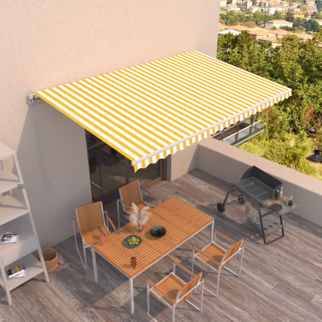 Tenda da Sole Retrattile Manuale 500x300cm Giallo e Bianco 3068938