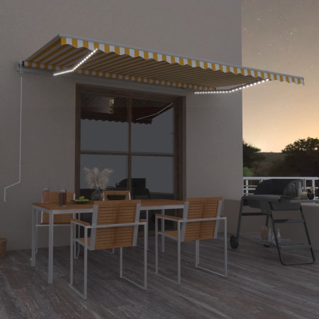 Tenda da Sole Manuale con LED 500x300cm Giallo e Bianco 3068943