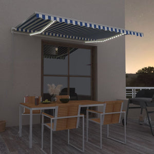 Tenda da Sole Retrattile Manuale con LED 400x350 cm Blu Bianco 3068981