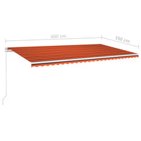Tenda da Sole Retrattile Manuale 600x350 cm Arancione e Marrone 3069040