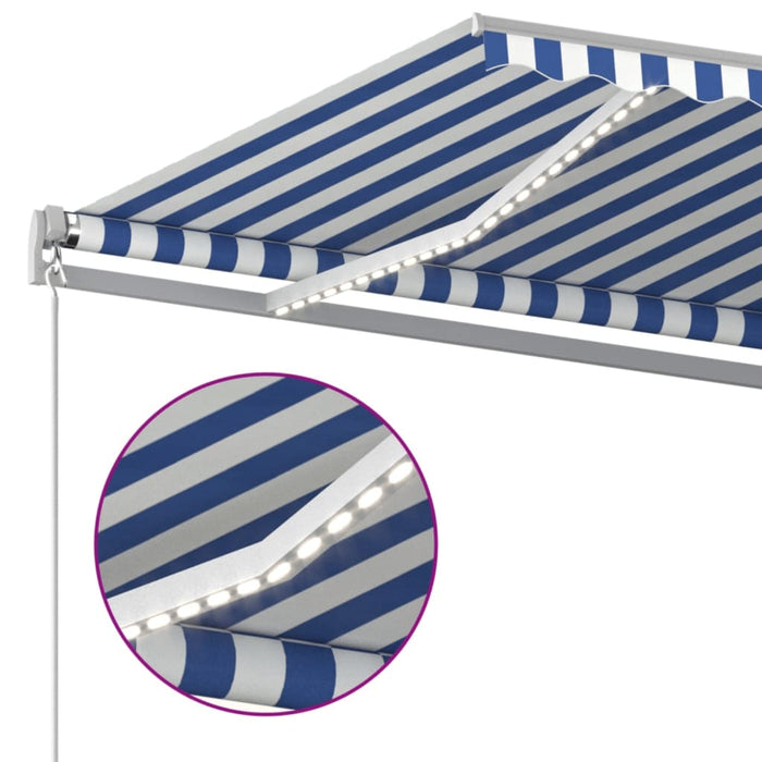 Tenda da Sole Retrattile Manuale con LED 600x350 cm Blu Bianco 3069041