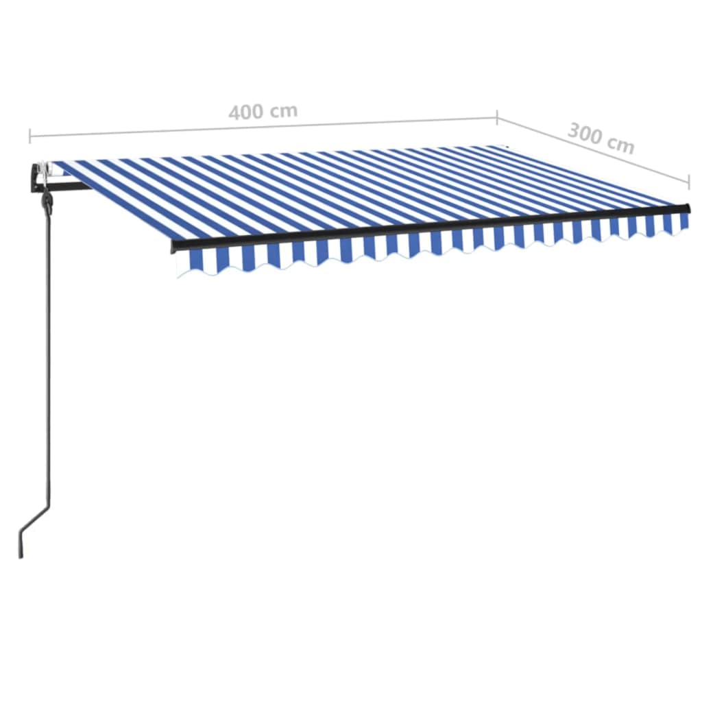Tenda Automatica con Sensore Vento e LED 400x300 cm Blu Bianca 3069111
