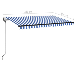 Tenda Automatica con Sensore Vento e LED 400x300 cm Blu Bianca 3069111