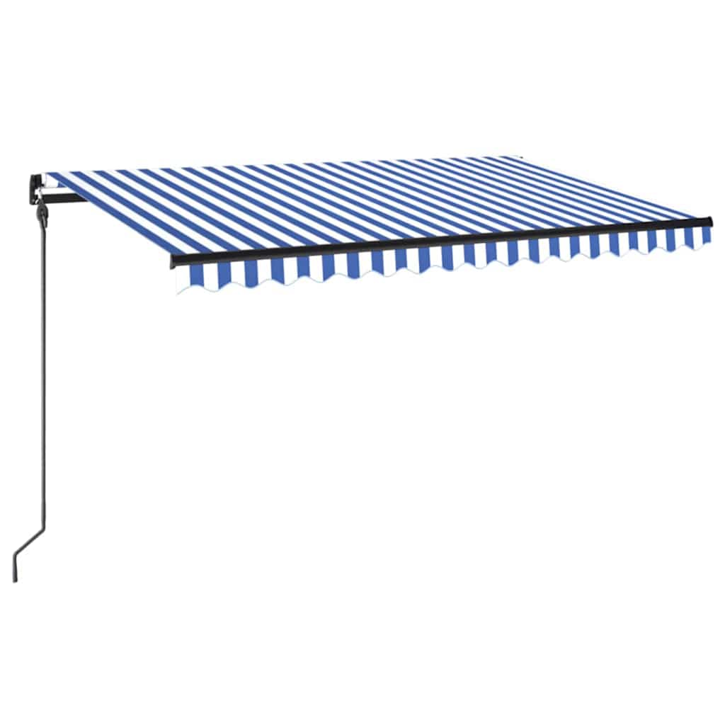 Tenda da Sole Retrattile Manuale con LED 450x300cm Blu e Bianca cod mxl 52838