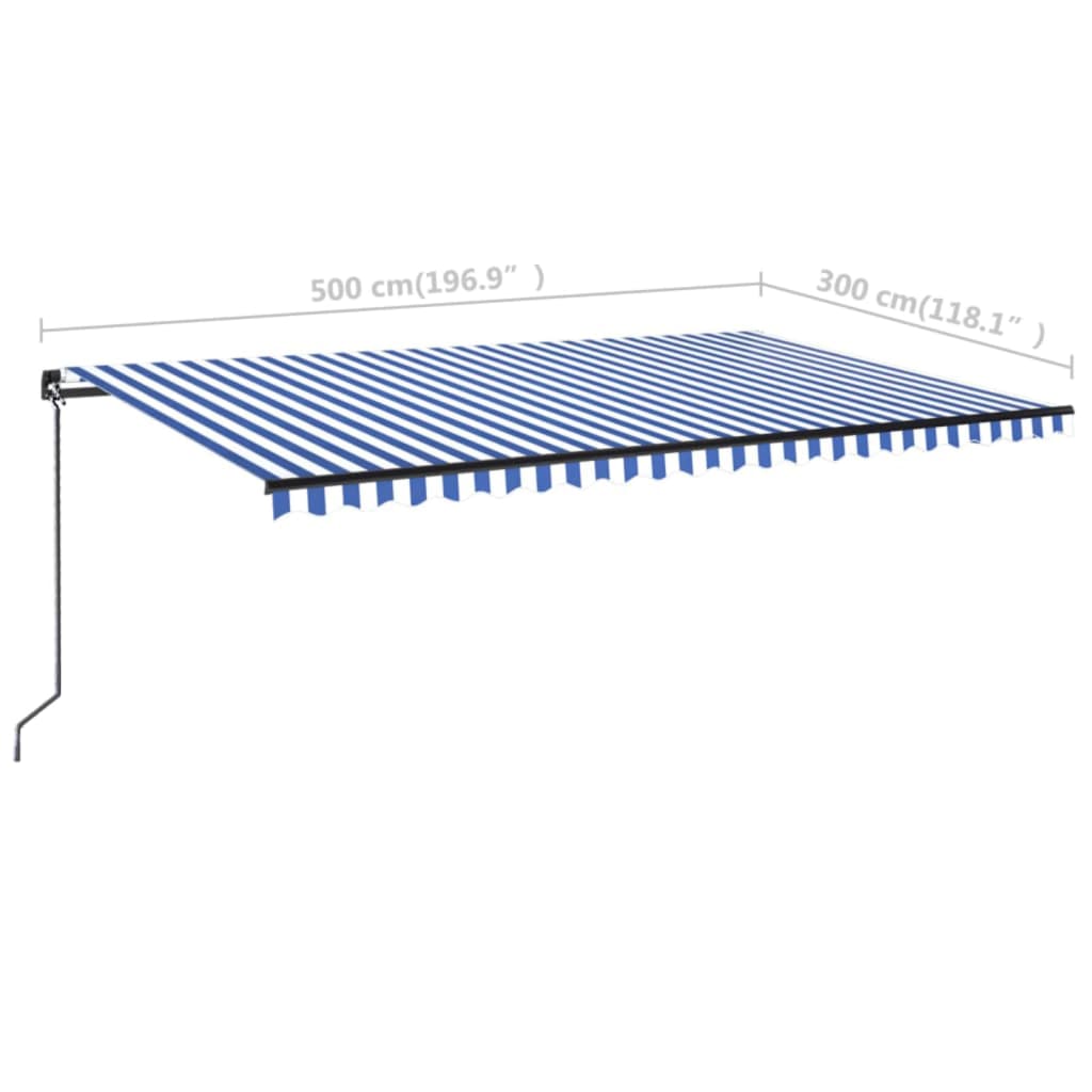 Tenda da Sole Retrattile Manuale con LED 500x300cm Blu e Bianco 3069141