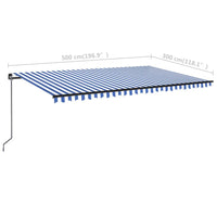 Tenda da Sole Retrattile Manuale con LED 500x300cm Blu e Bianco 3069141