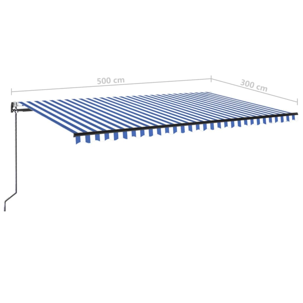 Tenda Automatica con Sensore Vento e LED 500x300 cm Blu Bianca 3069151