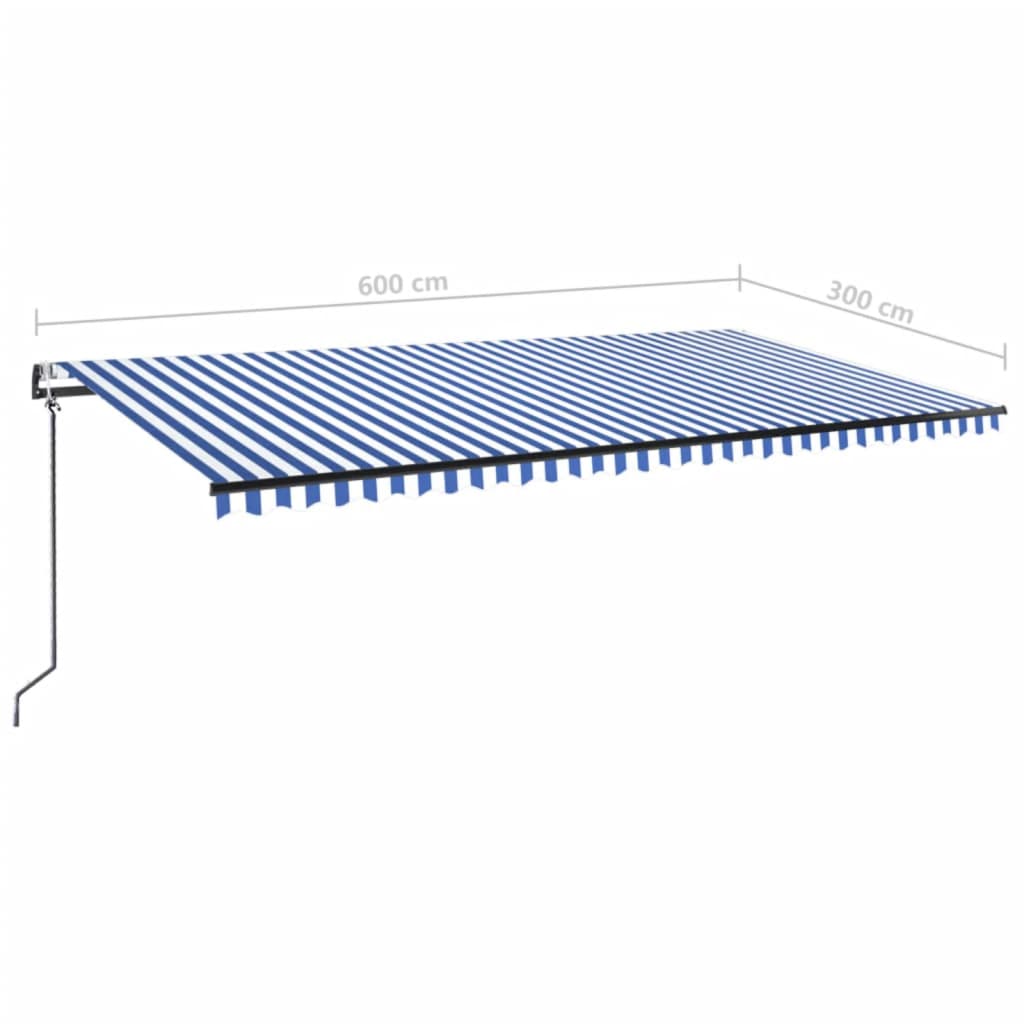 Tenda Automatica con Sensore Vento e LED 600x300 cm Blu Bianca 3069171