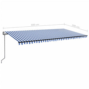 Tenda Automatica con Sensore Vento e LED 600x300 cm Blu Bianca 3069171