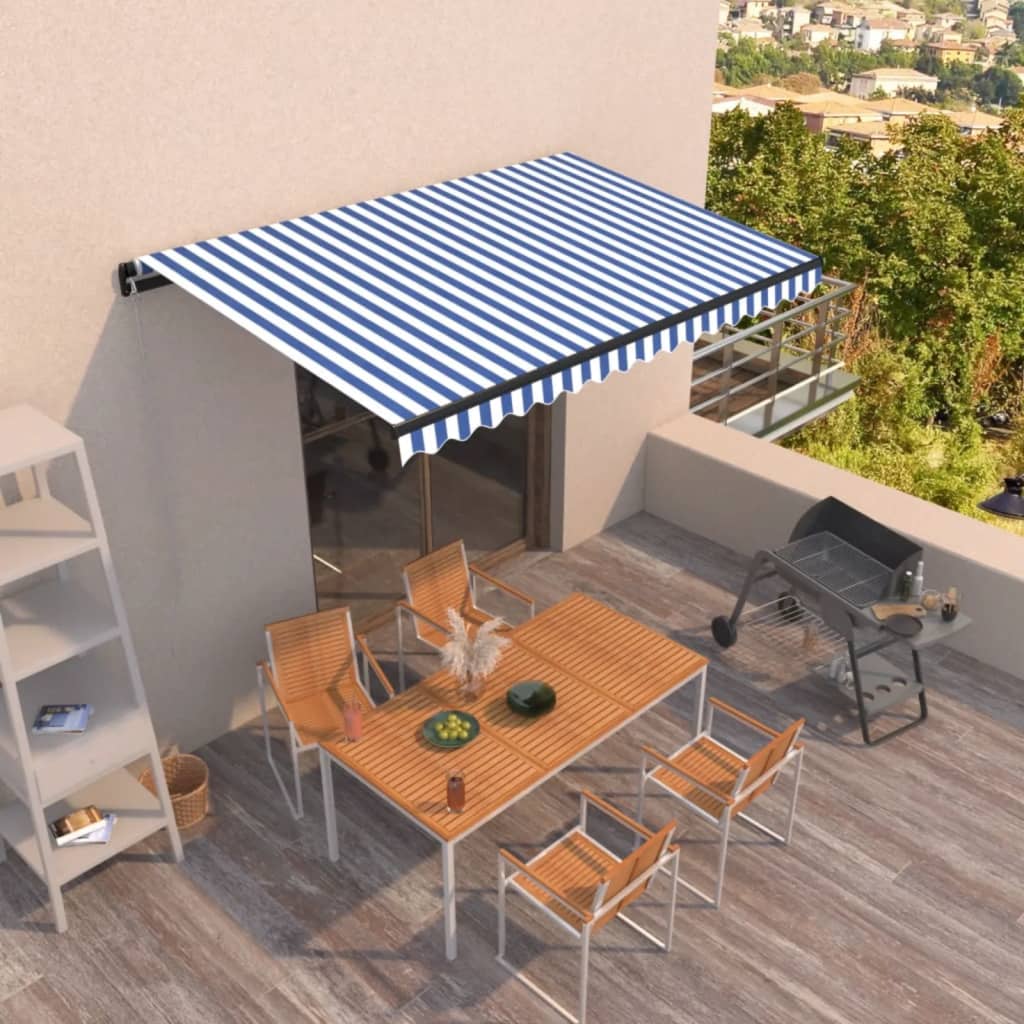 Tenda da Sole Retrattile Manuale 400x350 cm Blu e Bianca 3069176