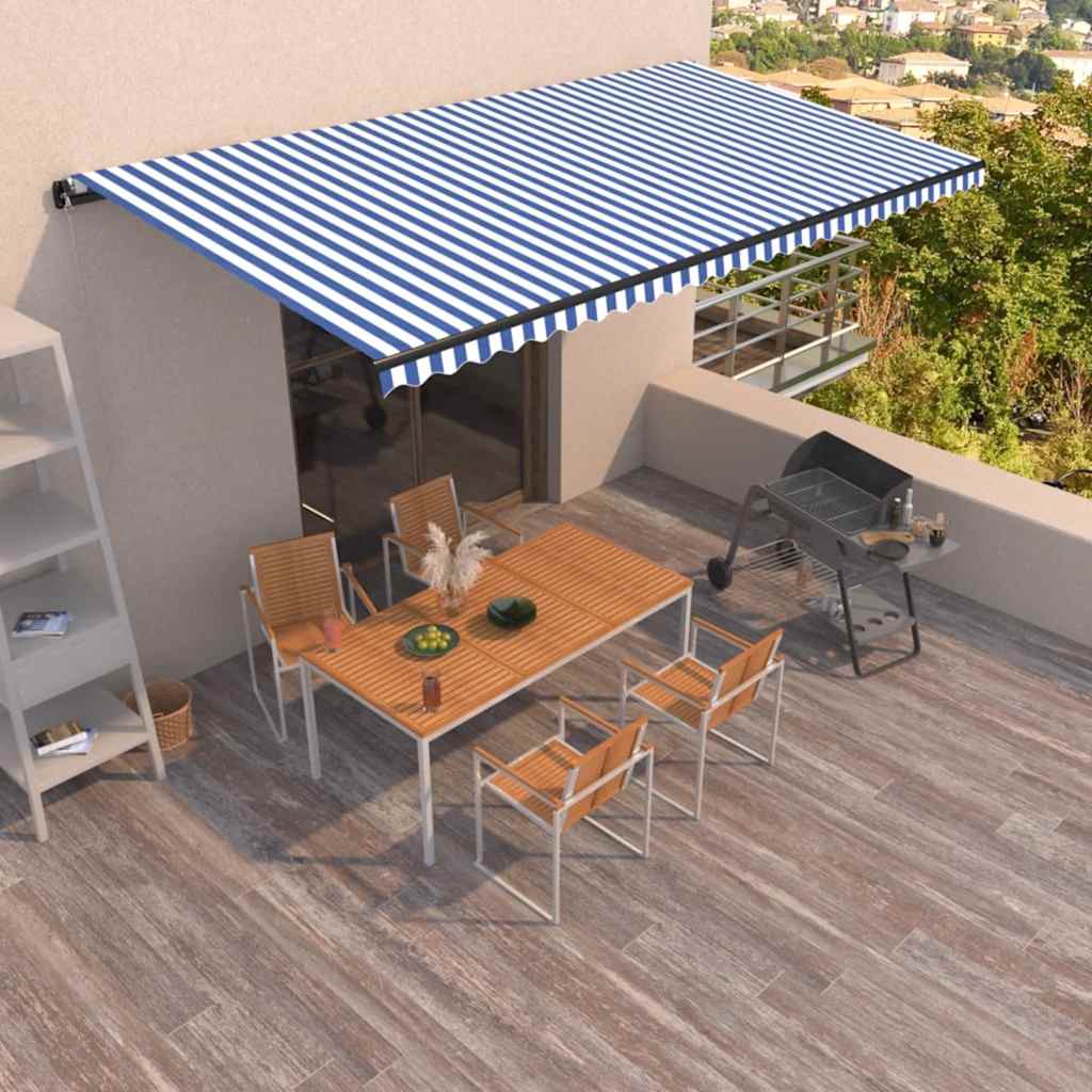 Tenda da Sole Retrattile Manuale 600x350 cm Blu e Bianca 3069236