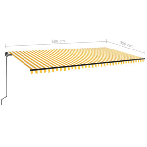 Tenda da Sole Retrattile Manuale 600x350 cm Gialla e Bianca 3069238