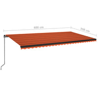 Tenda da Sole Retrattile Manuale LED 600x350 cm Arancio Marrone cod mxl 39706