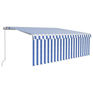 Tenda Sole Retrattile Manuale con LED 4x3m Blu e Bianco 3069301
