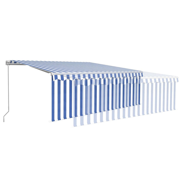 Tenda Sole Retrattile Manuale con LED 4x3m Blu e Bianco 3069301
