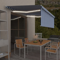 Tenda Sole Retrattile Manuale con LED 4x3m Blu e Bianco 3069301