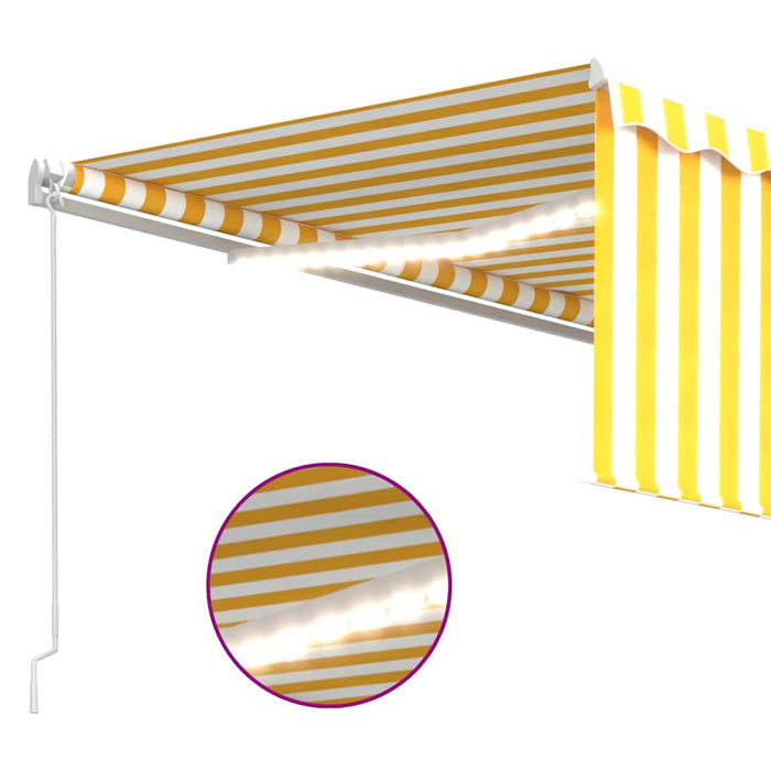Tenda Sole Retrattile Manuale Parasole e LED 4x3m Gialla Bianca 3069303